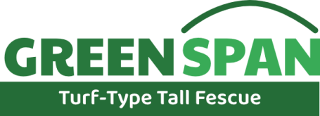 Text "GreenSpan" with a half arch above the words "span". Underneath the words "Turf-Type Tall Fescue